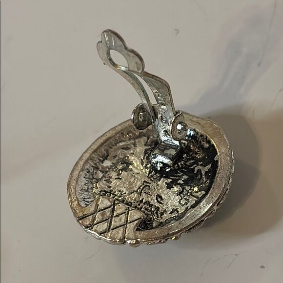 Silver Tone and Turquoise Colored Round Clip On Earrings - Picture 7 of 8